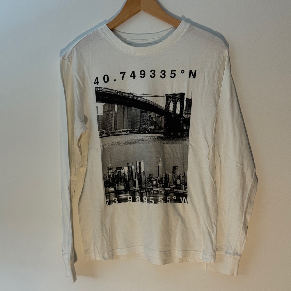 ✅ AEROPOSTALE Casual Long Sleeve Brooklyn Bridge NYC Graphic Tee T Shirt -White